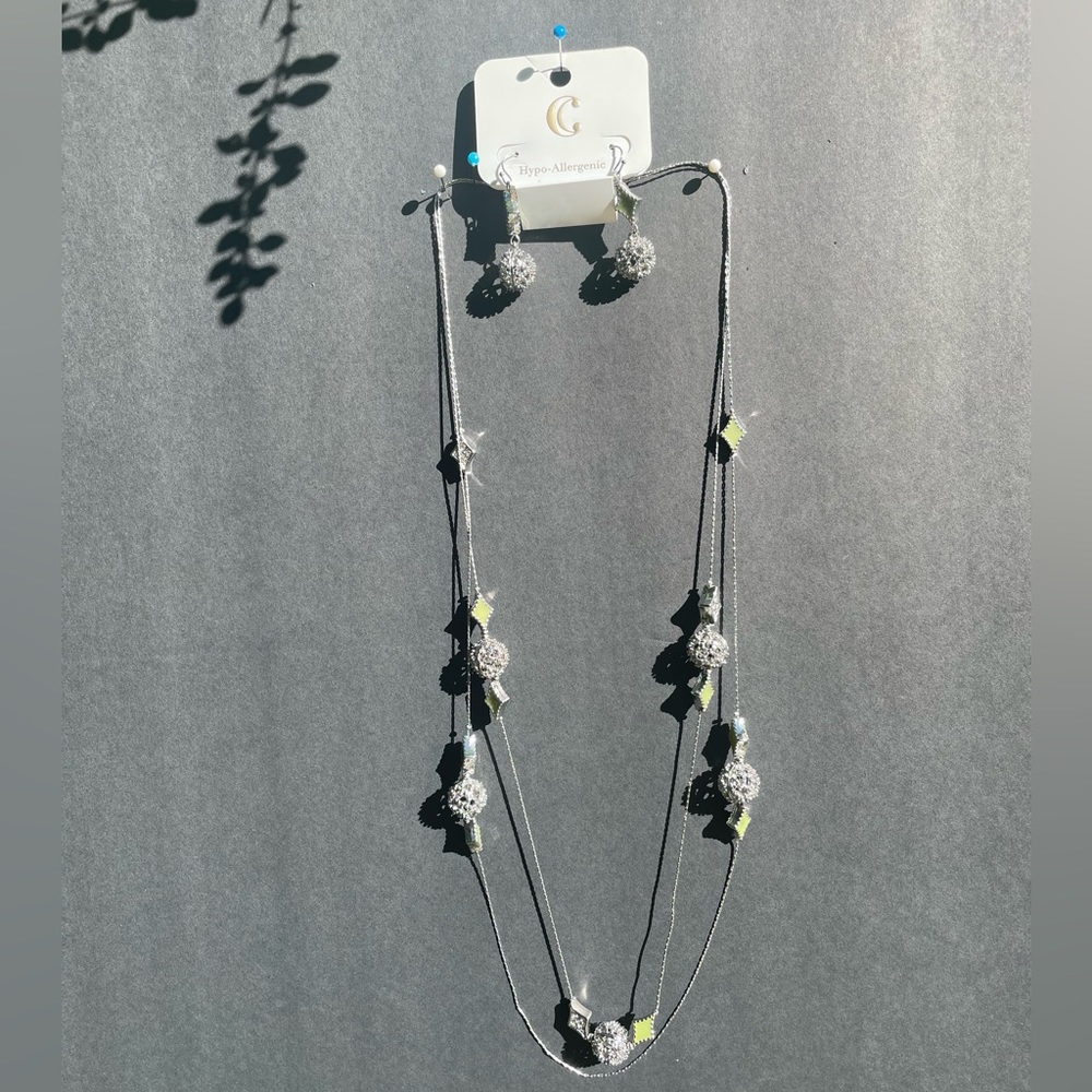 Charming Charlie Necklace & Earring Set. Metal Beads With Light Green Accent.NWT